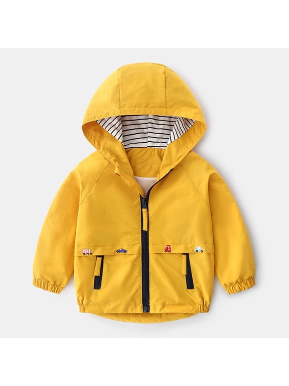 Hooded Fall Jackes for Girls Boys Long Sleeve Cute Car Print Full Zip Daily Wear Toddler Windbreaker Jacket with Pockets (Yellow ,1 Years)