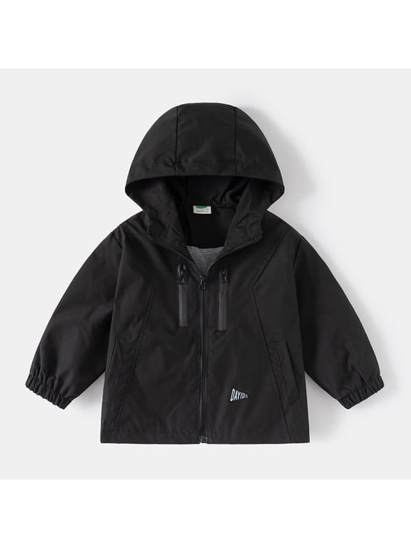 Hooded Fall Jackes for Girls Boys Long Sleeve Solid Color Full Zip Daily Wear Toddler Windbreaker Jacket with Multi Pockets (Black ,2 Years)