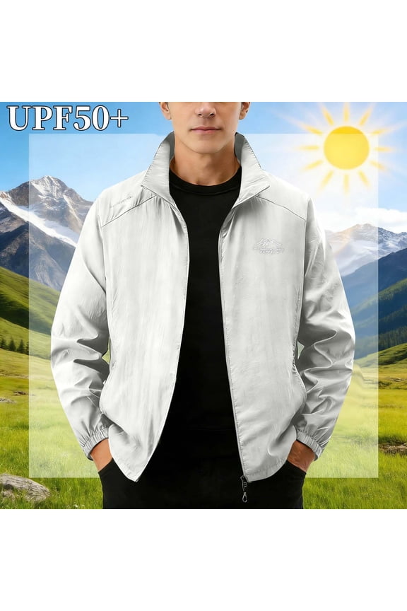 Jackets for Men Sun Protection Hooded Shirt Solid Color Long Sleeve Quickly Dry Zip up Breathable Daily Commuting Sports Shirts with Pockets
