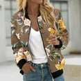 thumbnail image 1 of RKSTN Jackets for Women Bomber Jacket Print Plus Size Long Sleeve Stand up Collar Zip Zp Lightweight Jacket Women with Pockets (Brown ,XXXL), 1 of 5