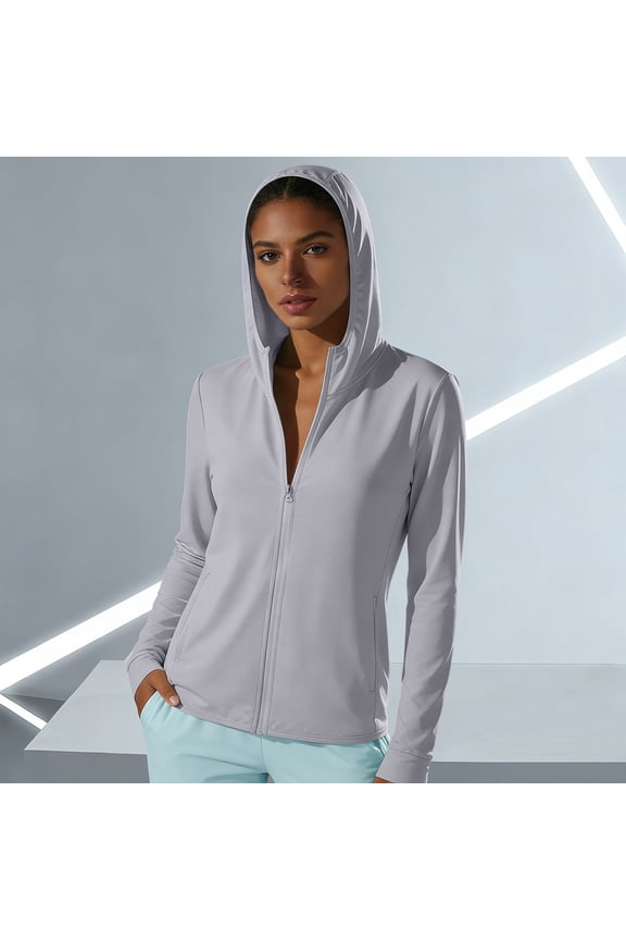 Jackets for Women Sun Protection Hooded Lightweight Jacket Women Plus Size Cooling Long Sleeve Zip up Jacket with Pockets (Gray ,XXXXL)