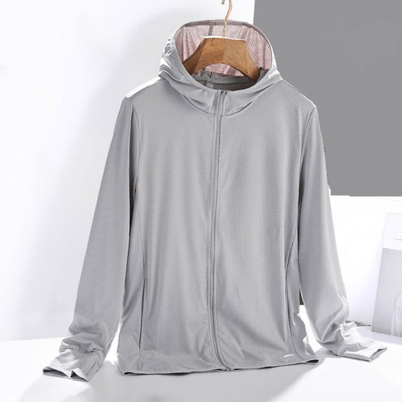 RKSTN Jackets for Women Sun Protection Hooded Lightweight Jacket Women Plus Size Long Sleeve Zip up Jacket with Pockets (Gray ,L)