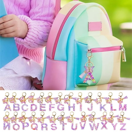 RKSTN Keychain Initial Letter Keychains for Women Tassel Purple Cute Car Keychain for Wallet Backpack Bag