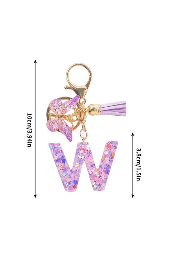 Keychain Initial Letter Keychains for Women Tassel Purple Cute Car Keychain for Wallet Backpack Bag