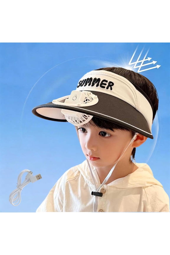 Kids Sun Hat Solar UV Protection Fan Hat Cute Wide Brim Visor Hat Outdoor Travel Beach Trips with Usb Charging (Black ,Free Size)