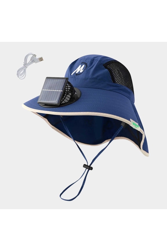 Kids Sun Hat Solar UV Protection Fan Hat with A Built in Fan Outdoor Holiday Events with Adjustable Straps (Blue ,Free Size)