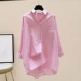 thumbnail image 1 of RKSTN Long Sleeve Shirts for Women Striped Button Down Shirts Lapel Summer Womens Cardigan (Pink ,L), 1 of 3