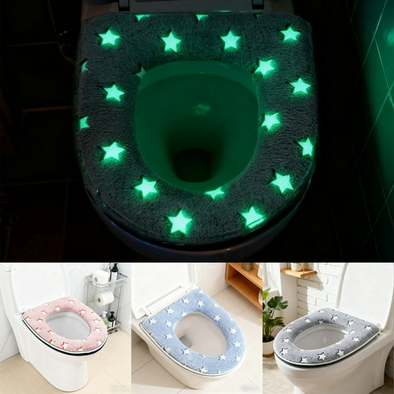 RKSTN Luminous Toilet Seat Cover: Washable Winter Plush with Zipper—Universal Fit for Bathrooms, Bathroom Accessory (Color: Blue)