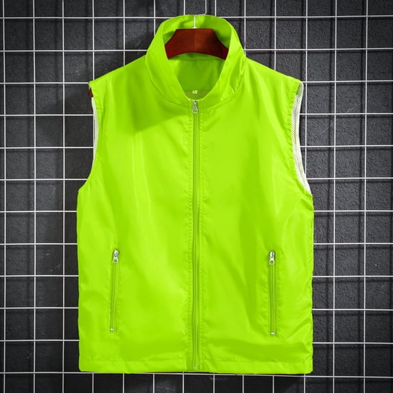 RKSTN Men Athletic Vest Breathable Mesh Lining Design Plus Size Solid Color V Neck Sleeveless Zip Up Sports Fitness Summer Casual Comfortable Vest Jacket with Pockets