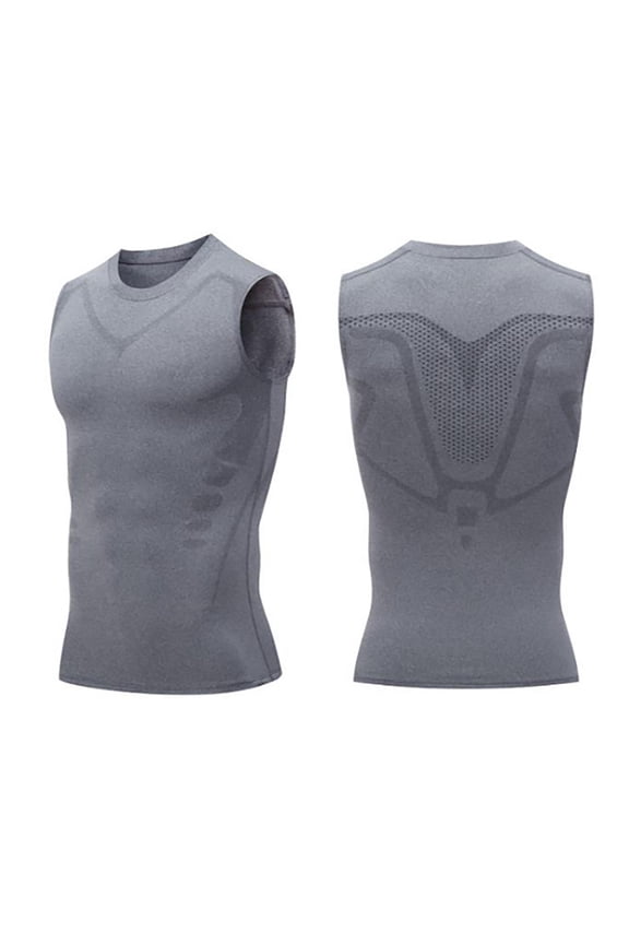 Men Shirts Ionic Slashes Shaping Sleeveless Compression Tank Top Solid Color Crew Neck Body Shaper Vest Shapewear Tummy Control Gym Workout Pullover Tee Tops