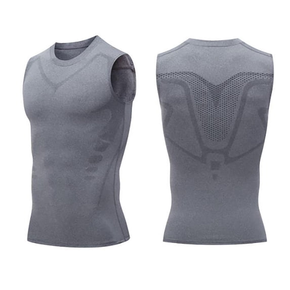 RKSTN Men Shirts Ionic Slashes Shaping Sleeveless Compression Tank Top Solid Color Crew Neck Body Shaper Vest Shapewear Tummy Control Gym Workout Pullover Tee Tops
