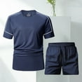 thumbnail image 1 of RKSTN Men Sweatsuits Sets Summer Short Sleeve Set Solid Color Breathable Athletic Crew Neck Shirt Top Elastic Drawstring Waist Shorts with Pockets, 1 of 9