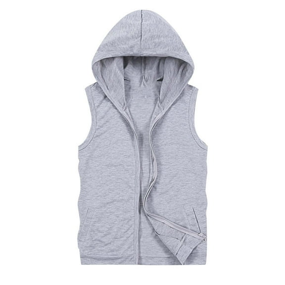 RKSTN Men Vest Casual Plus Size Solid Color Sleeveless Hooded Zip Up Sports Fitness Summer Breathable Comfortable Vest Top with Pocket