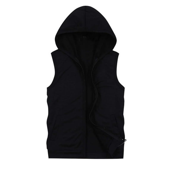 RKSTN Men Vest Casual Plus Size Solid Color Sleeveless Hooded Zip Up Sports Fitness Summer Breathable Comfortable Vest Top with Pocket