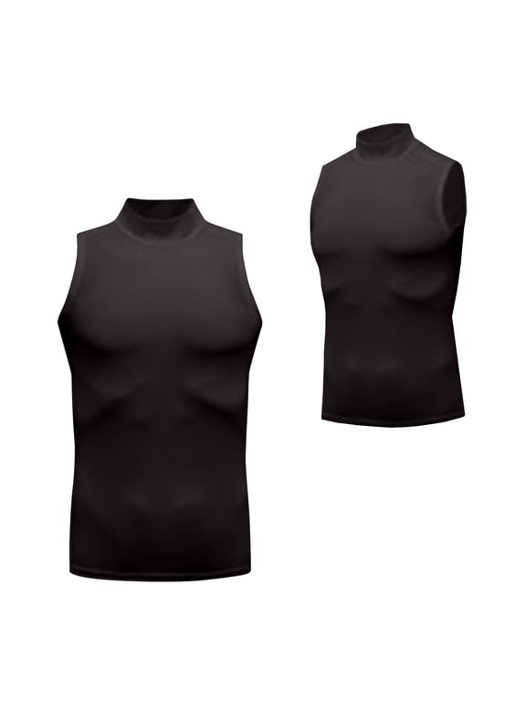 Mens Black Tank Top Shaping Sleeveless Compression Shirts Solid Color Turtleneck Lightweight Moisture Wicking Comfortable Fitness Running Bodybuilding Tee Shirts