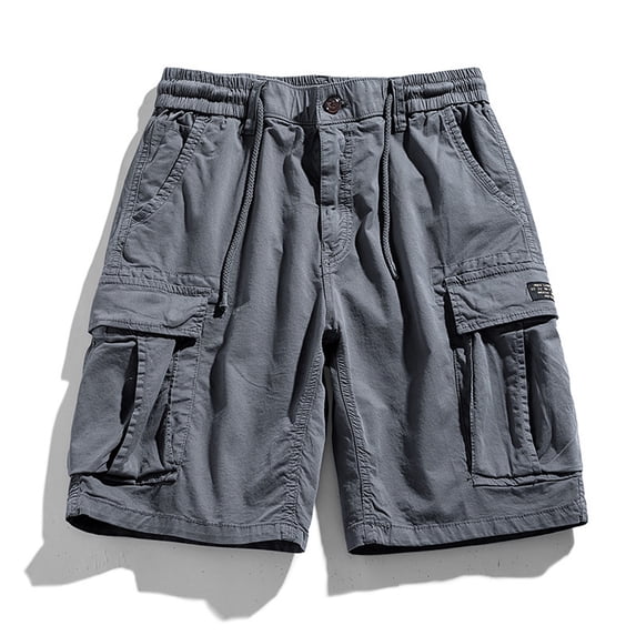 RKSTN Mens Casual Shorts Pure Cotton Cargo Shorts Solid Color Elastic Button Waist Lightweight Comfy Summer Shorts with Pockets