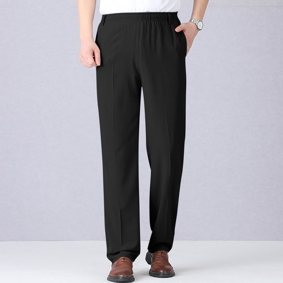 RKSTN Mens Dress Pants Loose Fit Casual Pants for Men Quick Dry Solid Color Elastic Waist Straight Leg Versatile Mens Lightweight Pants with Pockets (Black ,XXXL)