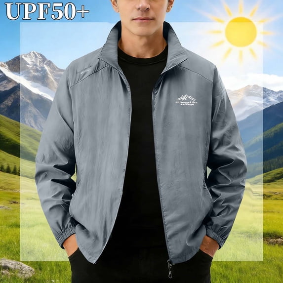 RKSTN Mens Hoodies Sun Protection Jacket Solid Color Full Zip Long Sleeve Shirts Spring Summer Relaxed Fit Quickly Dry Casual Jacket with Pockets