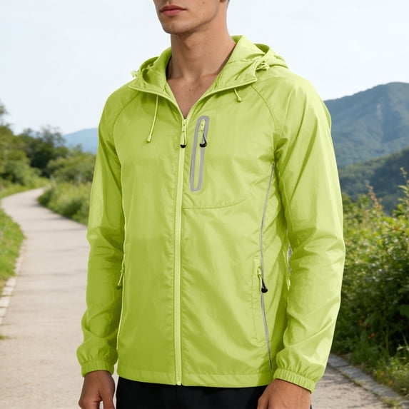 RKSTN Mens Jacket Sun Protection Hooded Shirt Solid Color Long Sleeve Drawstring Zip up Breathable Daily Commuting Sports Shirts with Pockets
