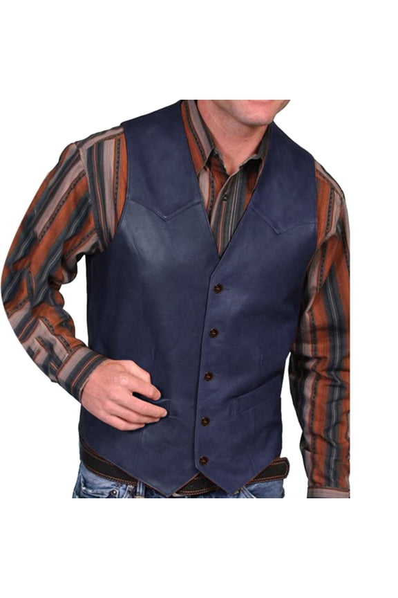 Mens Leather Vest Retro Distressed Style Suit Vest Stylish Plus Size Solid Color V Neck Button Down Slim Fit Vintage Casual Versatile Sleeveless Vest Jacket