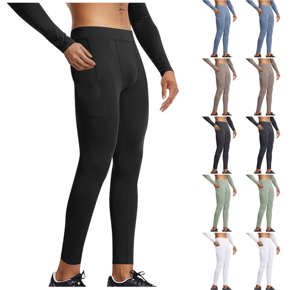 RKSTN Mens Leggings Compression Pants High Stretch Athletic Tight Leggings Base Layer Bottoms with Pockets for Running Workout Sports Yoga