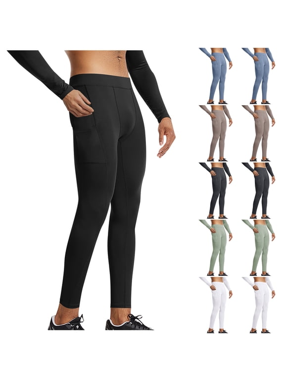 Mens Leggings Compression Pants High Stretch Athletic Tight Leggings Base Layer Bottoms with Pockets for Running Workout Sports Yoga