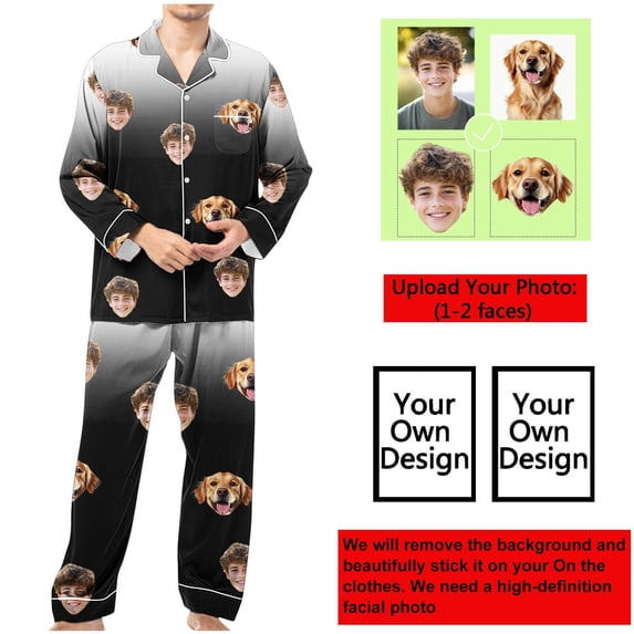 RKSTN Mens Pajamas Set Custom Print Pajamas Sets Fall Lounge Solid Color Lapel Collar Button Down Long Sleeve Pjs Sets Comfortable 2 Piece Casual Winter Loungewear With Pockets