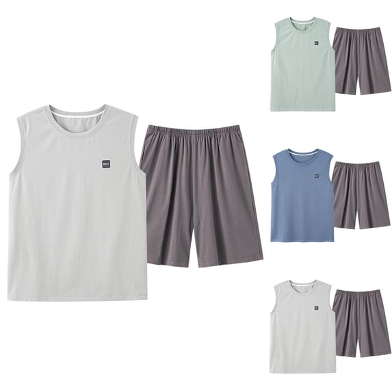 RKSTN Mens Pajamas Set Plus Size Sleepwear Sleeveless Tank Tops and Pajama Shorts Set Lightweight 2 Piece Loungewear Sets