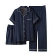 thumbnail image 1 of RKSTN Mens Pajamas Set Short Sleeve Pajamas Sets Solid Color Button Down Lapel Collar Short Sleeve Sleepwear Summer Fall Lightweight 3 Pieces Comfy Sleepwear, 1 of 8