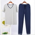 thumbnail image 1 of RKSTN Mens Pajamas Set Short Sleeve Pjs Sets Solid Color V Neck Short Sleeve And Pants Sleepwear Summer Fall Lightweight 2 Piece Comfy Sleepwear, 1 of 3