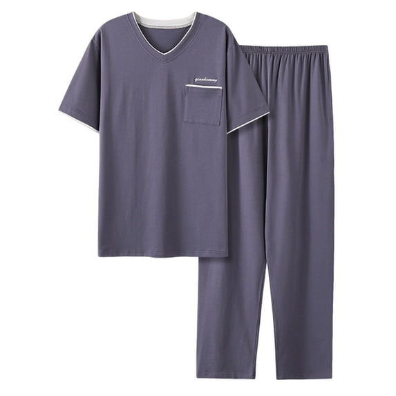RKSTN Mens Pajamas Set Short Sleeve Pjs Sets Solid Color V Neck Short Sleeve And Pants Sleepwear Summer Fall Lightweight 2 Piece Comfy Sleepwear