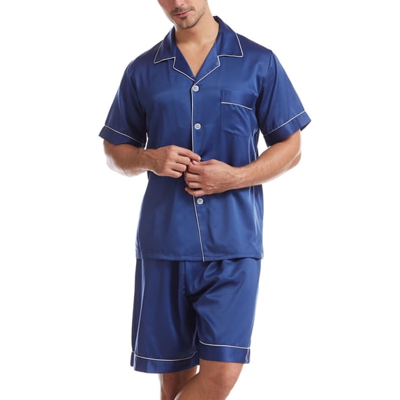 RKSTN Mens Pajamas Set Summer Lounge Button Up Matte Finish Lapel Collar Short Sleeve And Shorts Pjs Sets Comfortable 2 Piece Comfy Loungewear With Pockets