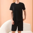 thumbnail image 1 of RKSTN Mens Pajamas Set Summer Lounge Solid Color Crew Neck Short Sleeve And Shorts Pjs Sets Comfortable 2 Piece Comfy Loungewear With Pockets, 1 of 9