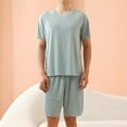 thumbnail image 1 of RKSTN Mens Pajamas Set Summer Lounge Solid Color Crew Neck Short Sleeve And Shorts Pjs Sets Comfortable 2 Piece Comfy Loungewear With Pockets, 1 of 9
