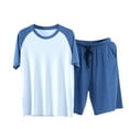 thumbnail image 1 of RKSTN Mens Pajamas Set Summer Lounge Solid Color V-Neck Short Sleeve And Shorts Silk Pajamas Sets Comfortable 2 Piece Comfy Loungewear With Pockets, 1 of 4