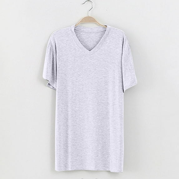 RKSTN Mens Pajamas Soft V-Neck Solid Color Short Sleeve T Shirts Lightweight Summer Lounge Sleepwear Top