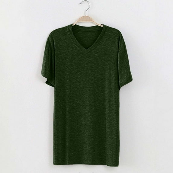 RKSTN Mens Pajamas Soft V-Neck Solid Color Short Sleeve T Shirts Lightweight Summer Lounge Sleepwear Top