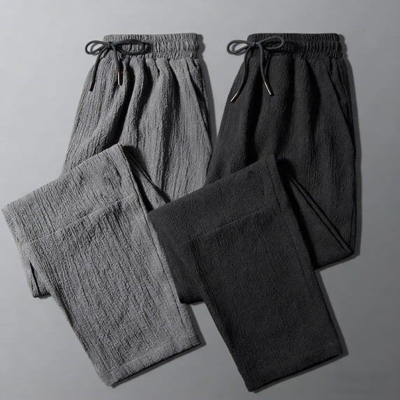 RKSTN Mens Pants Silk Casual Pants Elastic Waist Drawstring Wide Leg Breathable Lounge Pants with Pockets