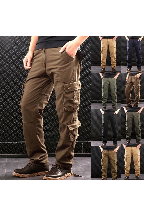 Mens Pants Waterproof Cargo Pants Solid Color Windproof Softshell Lightweight Fleece Hiking Pants with Pockets