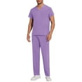 thumbnail image 1 of RKSTN Mens Scrubs Nurse Uniform 2 Piece Set Solid Color V Neck Short Sleeve Pullover Scrubs Top Elastic Cozy Fit Pocketed Straight Leg Pants, 1 of 7