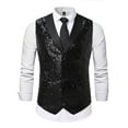 thumbnail image 1 of RKSTN Mens Sequins Vest Party Formal Stylish Solid Color V neck Button Down Sleeveless Shiny Waistcoat Dress Vest for Wedding Events Mardi Gras St Patricks day Carnival, 1 of 8