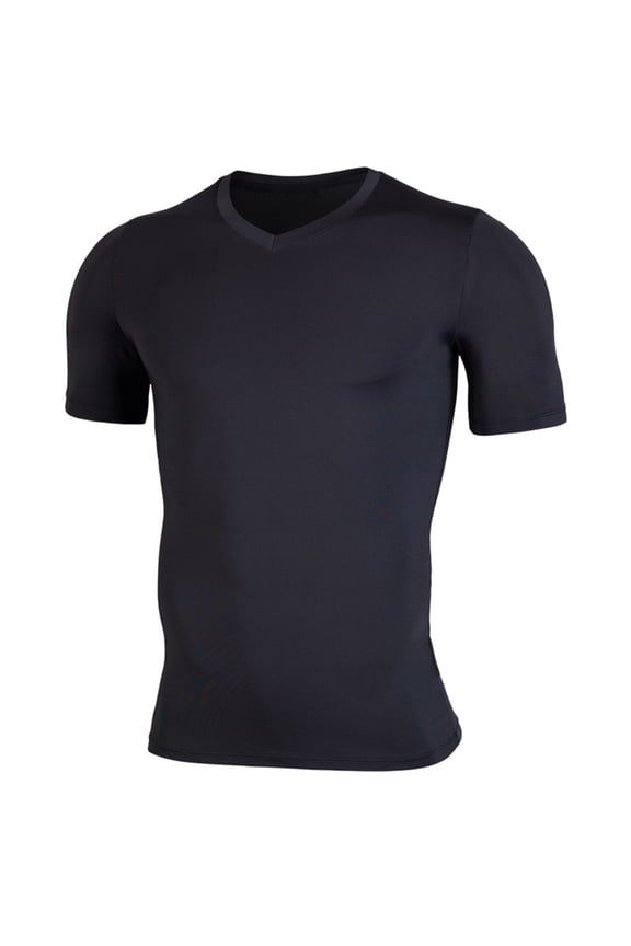 Mens Shirts Quickly Dry Compression Shirt Men Short Sleeve V Neck Muscle Gym Shirts Men(Black ,S)