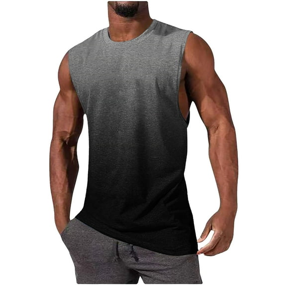 RKSTN Mens Shirts Sleeveless Workout Tank Tops Gradient Printed Stylish Crew Neck Fitness Running Summer Versatile Pullover Tee Tops
