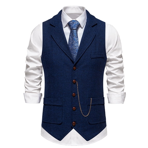 RKSTN Mens Suit Vest Tweed Retro Herringbone Style Formal Dress Vest Stylish Solid Color V Neck Sleeveless Single Button Slim Fit Vintage Casual Versatile Waistcoat Wedding Vest with Pockets