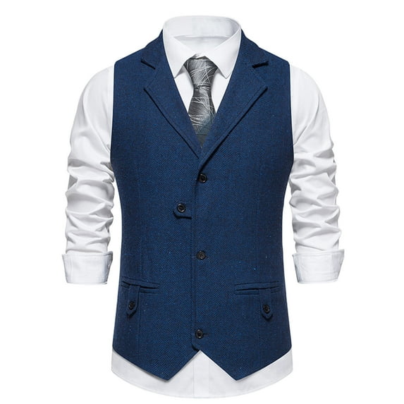 RKSTN Mens Suit Vest Tweed Retro Herringbone Style Formal Dress Vest Stylish Solid Color V Neck Sleeveless Single Button Slim Fit Vintage Casual Versatile Waistcoat Wedding Vest with Pockets