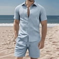 thumbnail image 1 of RKSTN Mens Workout Sets Summer Embossed Texture Jogging Suits Sets Solid Color Button Up Collared Short Sleeve Shirt Top Elastic Waist Shorts with Pockets Casual Outing Outfit Matching Sets, 1 of 9