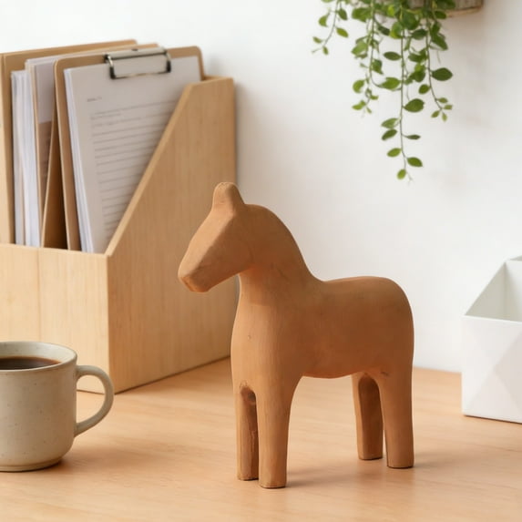 RKSTN Modern Clean Style Wooden Horse Table Sculpture - Khaki - Display Decor for Horse Lovers Bedroom, Living Room - Gifts for Horse Lovers