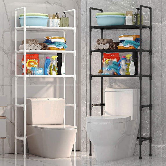 RKSTN Over The Toilet Storage Cabinet, Black Top Shelf