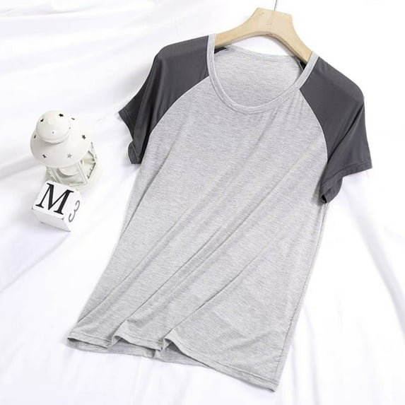 RKSTN Pajamas For Women Soft Crew Neck Color Blocked Short Sleeve T Shirts Lightweight Spring Summer Lounge Sleepwear Top