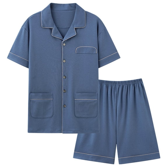 RKSTN Pajamas Set For Men Soft Short Sleeve Pjs Sets Solid Color Button Down Lapel Collar And Shorts Sleepwear Summer Lightweight 2 Piece Comfy Sleepwear